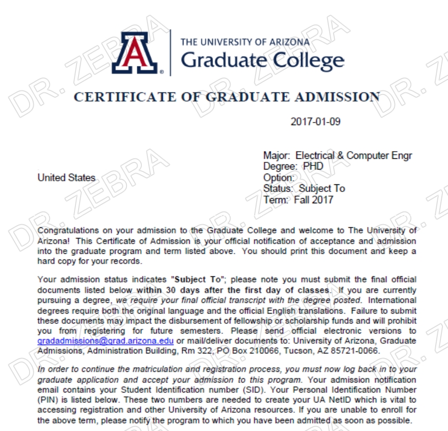 University of Arizona， PHD in Electrical & Computer Engineering