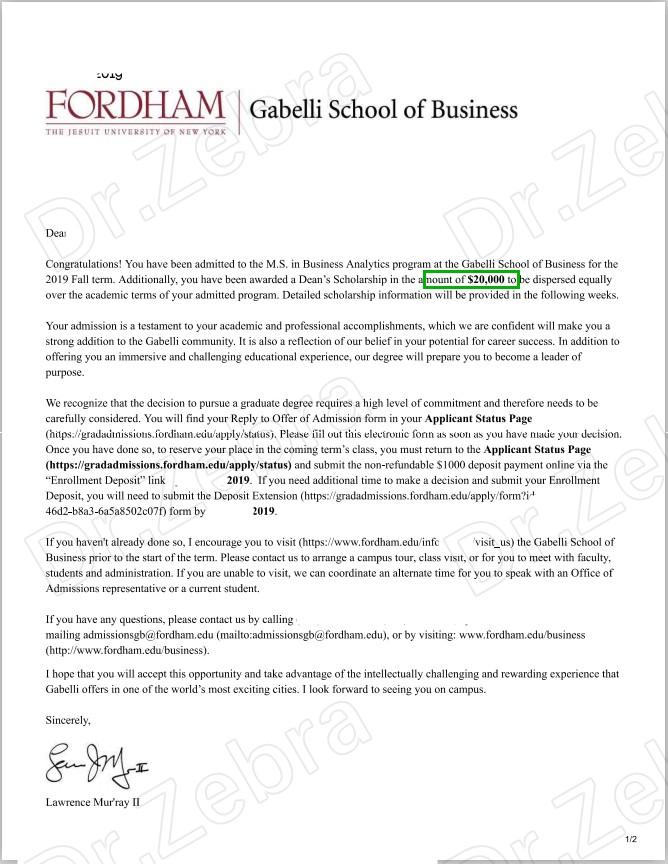 斑马博士，斑马博士留学中心，福特汉姆大学，Fordham University， Master of Science in Business Analytics ，MSBA， 商业分析硕士