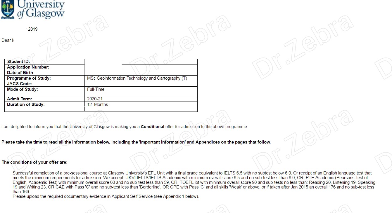 格拉斯哥大学、University of Glasgow 、MSc Geoinformation Technology and Cartography、斑马博士、斑马博士留学中心