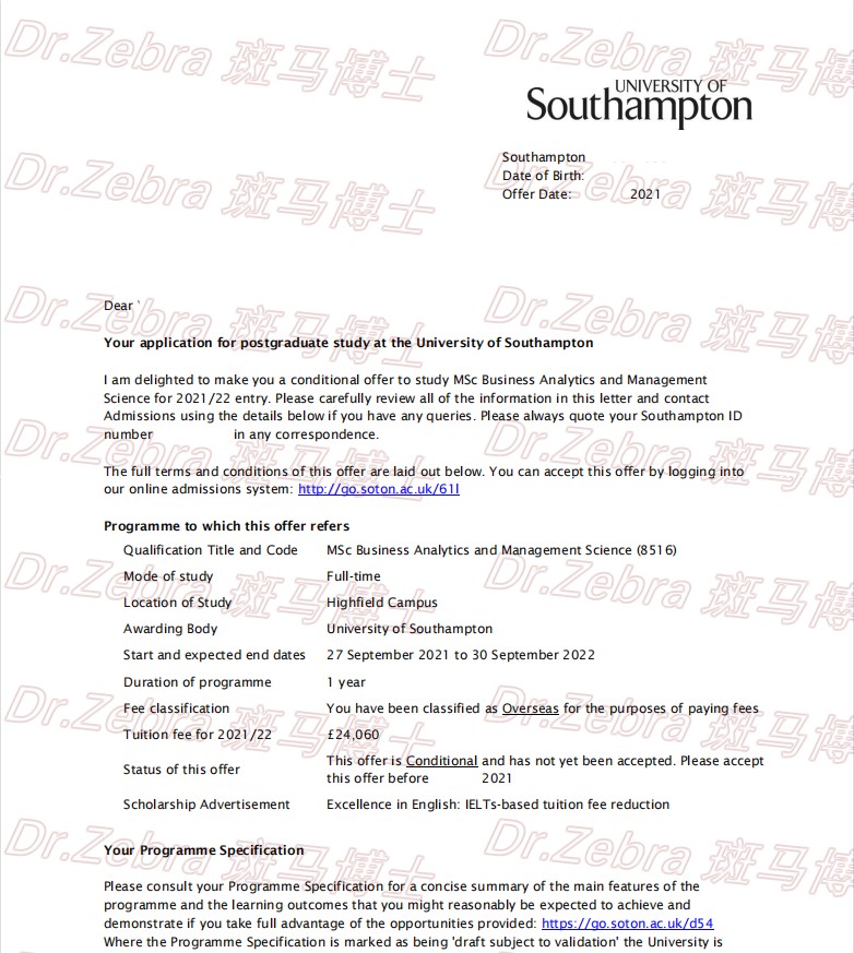 斑马博士留学中心、斑马博士、南安普顿大学、 University of Southampton 、MSc Business Analytics and Management Science、商业分析和管理科学硕士