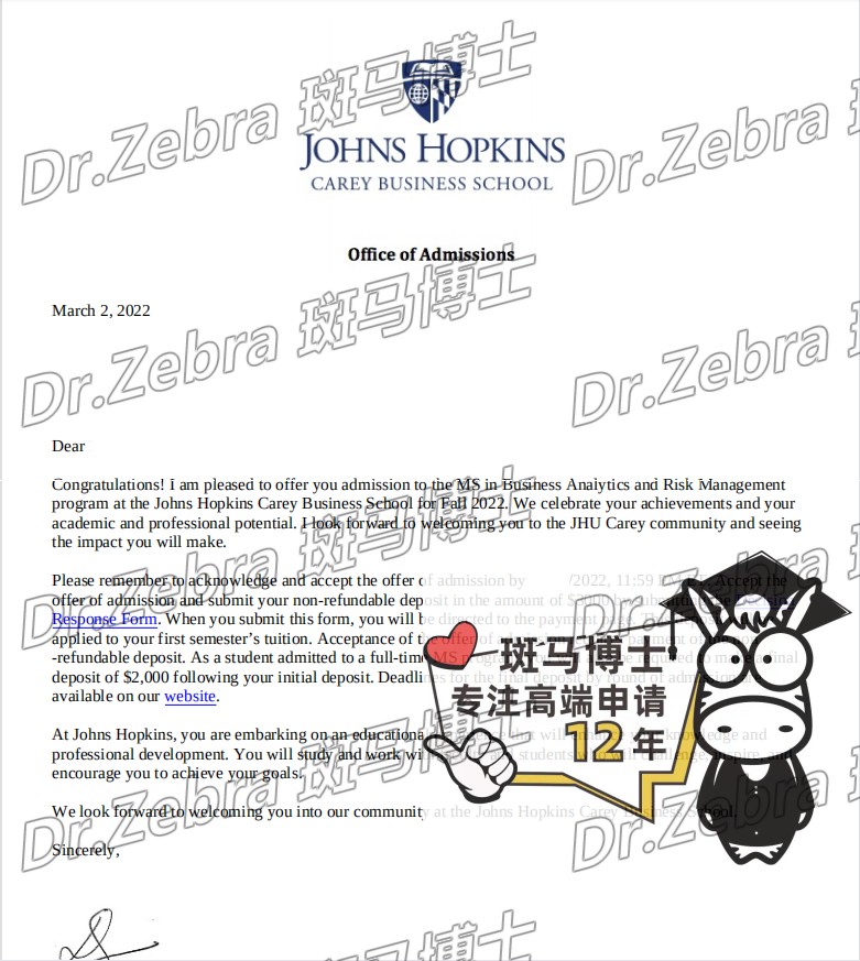 斑马博士、斑马博士留学中心、约翰霍普金斯大学、Johns Hopkins University、JHU、MS in Business Analytics and Risk Management 、商业分析和风险管理硕士