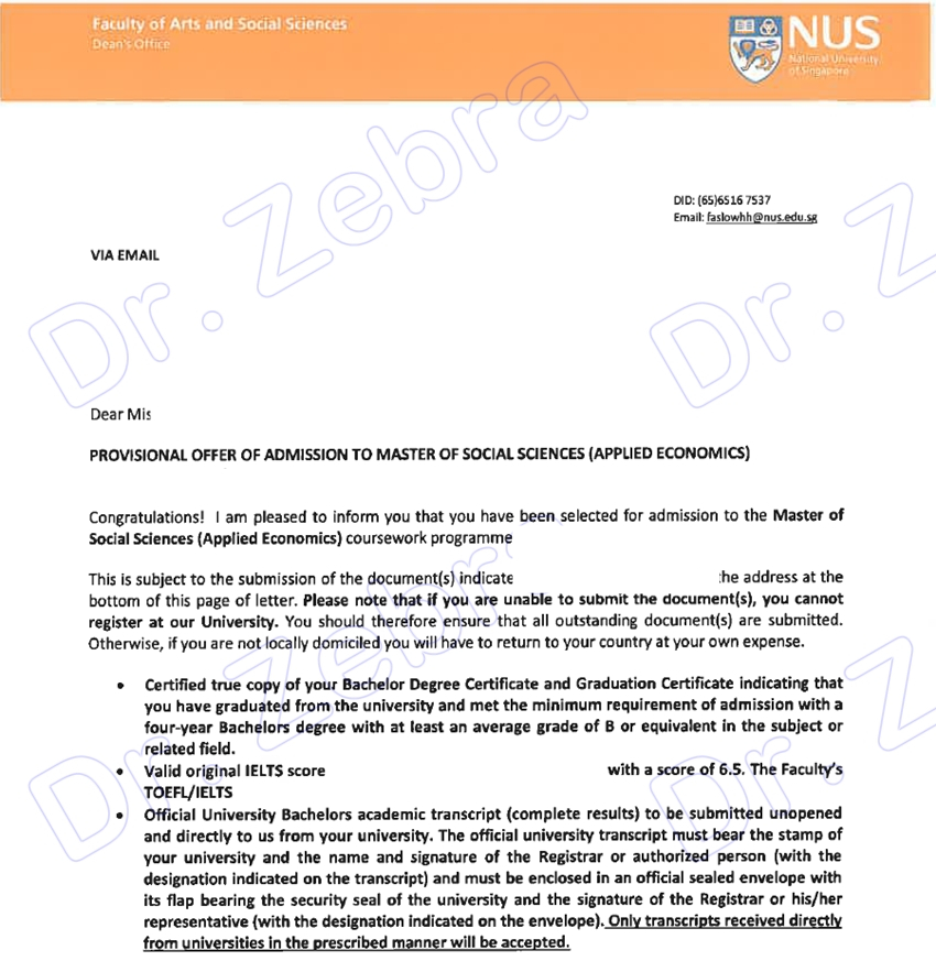 National University of Singapore（NUS）， MSC Applied Economics ，新加坡国立大学应用经济学硕士