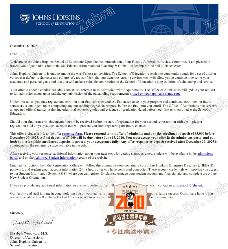 JHU MS Education/International Teaching& Global Leadership (ITGL)硕士录取！