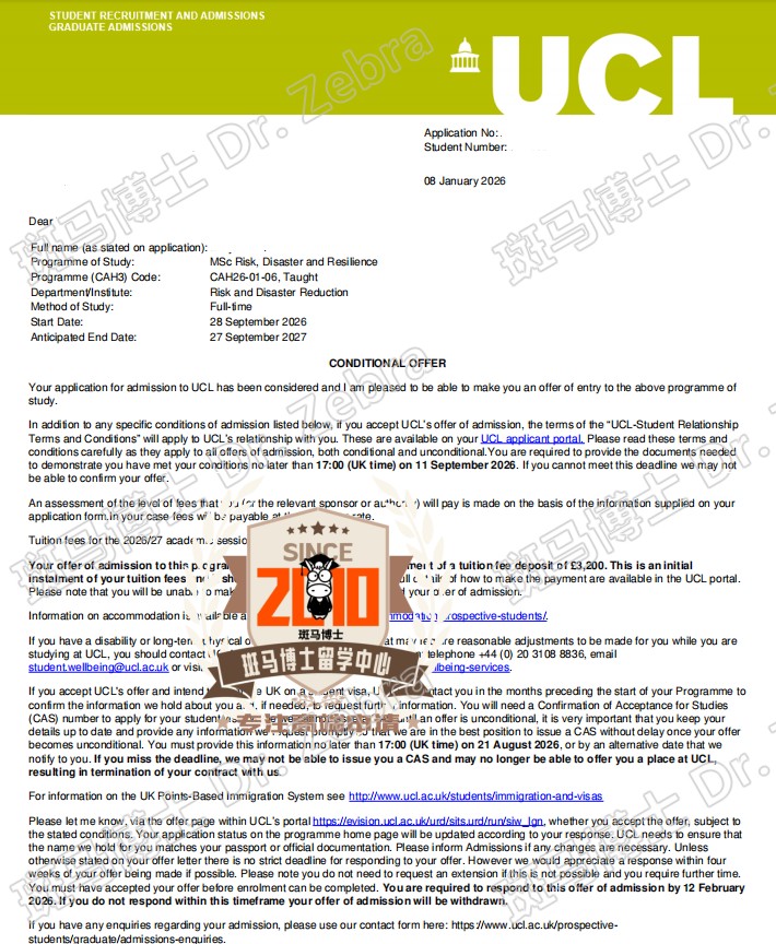 UCL Risk, Disaster and Resilience MSc硕士录取！