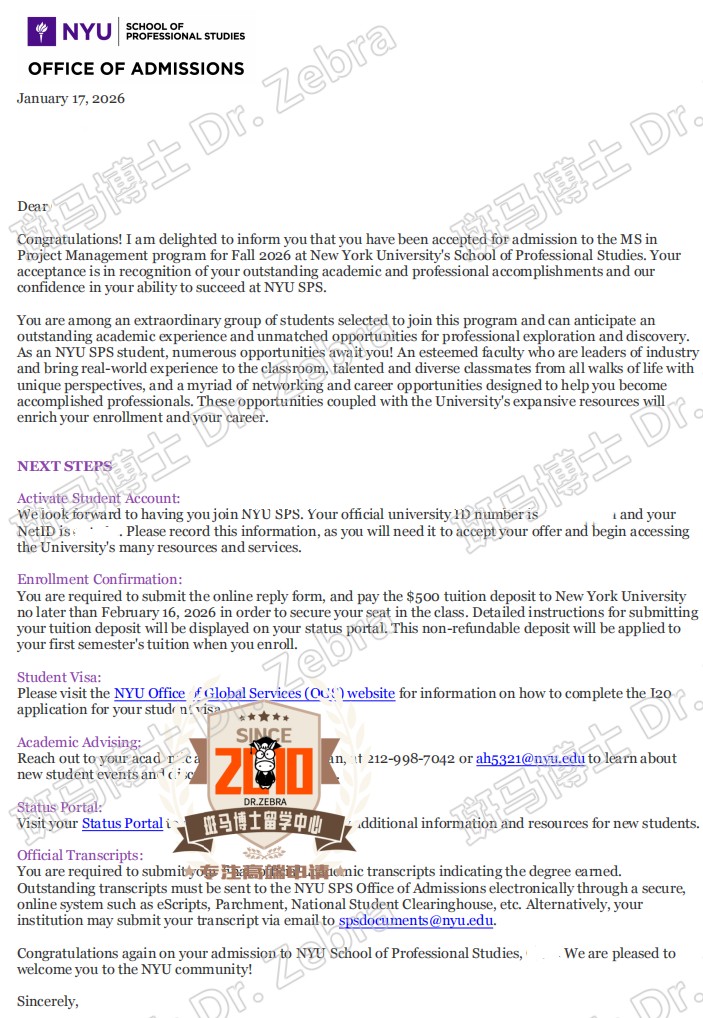 NYU MS in Project Management项目管理硕士录取！