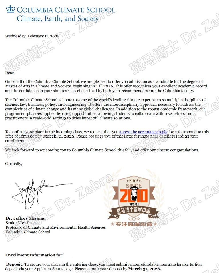 Columbia University Master of Arts in Climate and Society硕士录取！