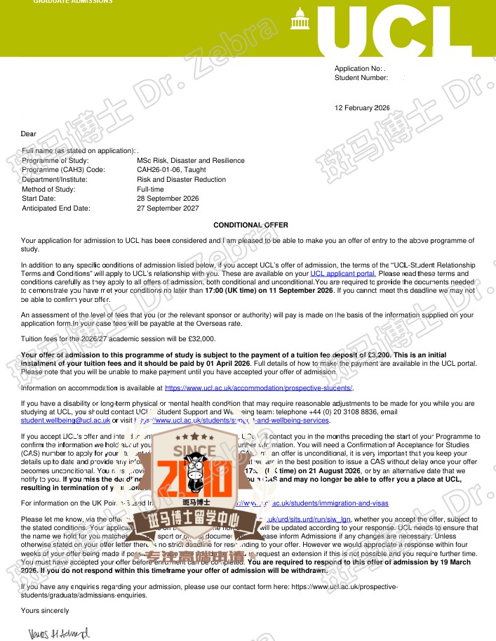 UCL Risk, Disaster and Resilience MSc硕士录取！